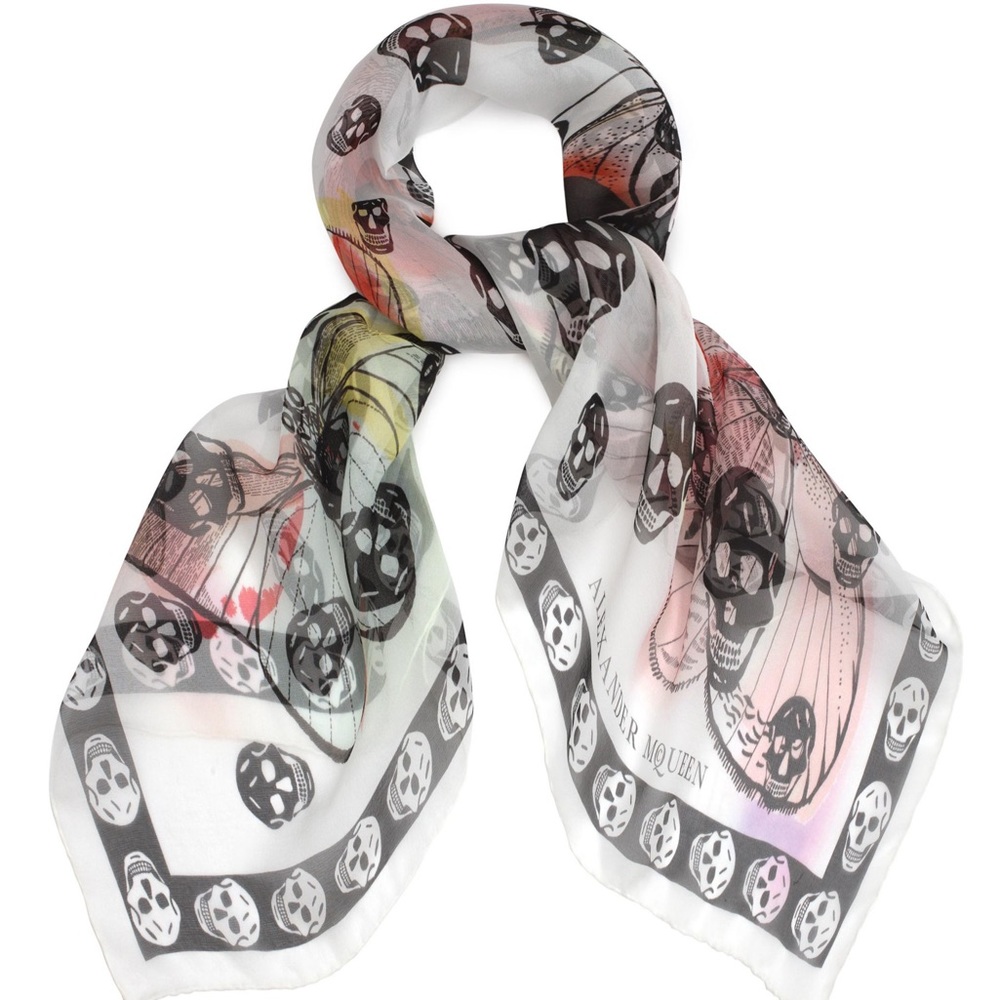 🆕 Alexander McQueen NWT Skull & Butterfly Scarf - Picture 7 of 16